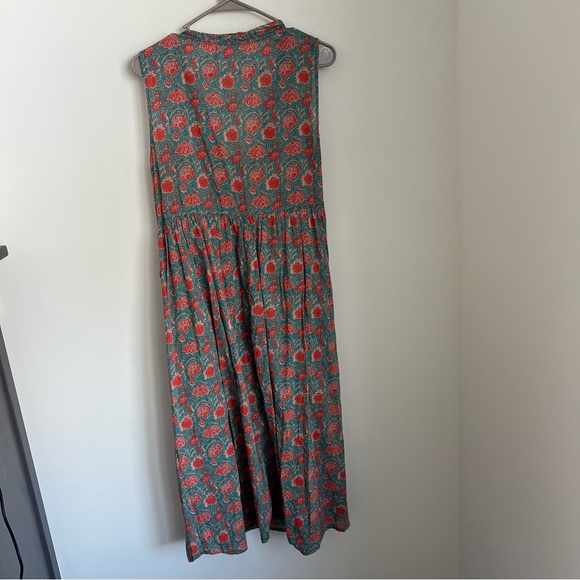 Natural Life Amelia Sleeveless Shirt Dress in Turquoise Vines Floral Midi Large - Picture 5 of 7